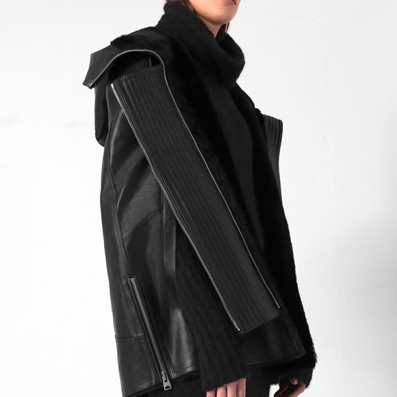 All Saints Black Leather Cape Coat - Picture 2 of 7